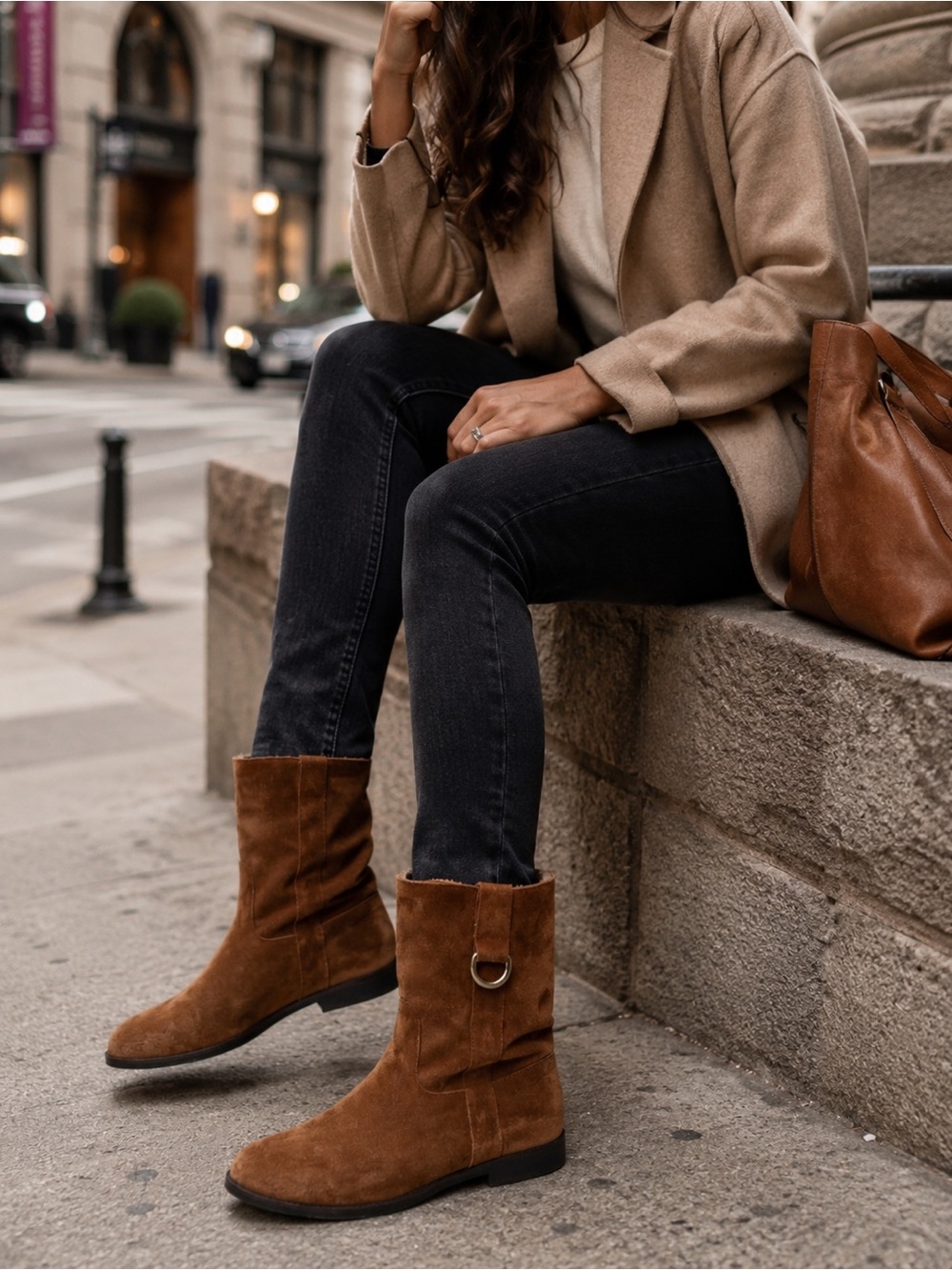 ALFANI Women’s Chestnut Brown Suede Leather Midcalf Boots 8